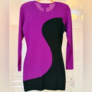 Vintage 80s Andrea Jovine Purple and Black Long Sleeve bodycon Dress